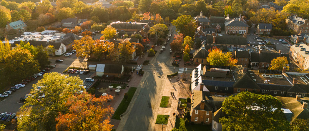 drone shot of houses in a small town